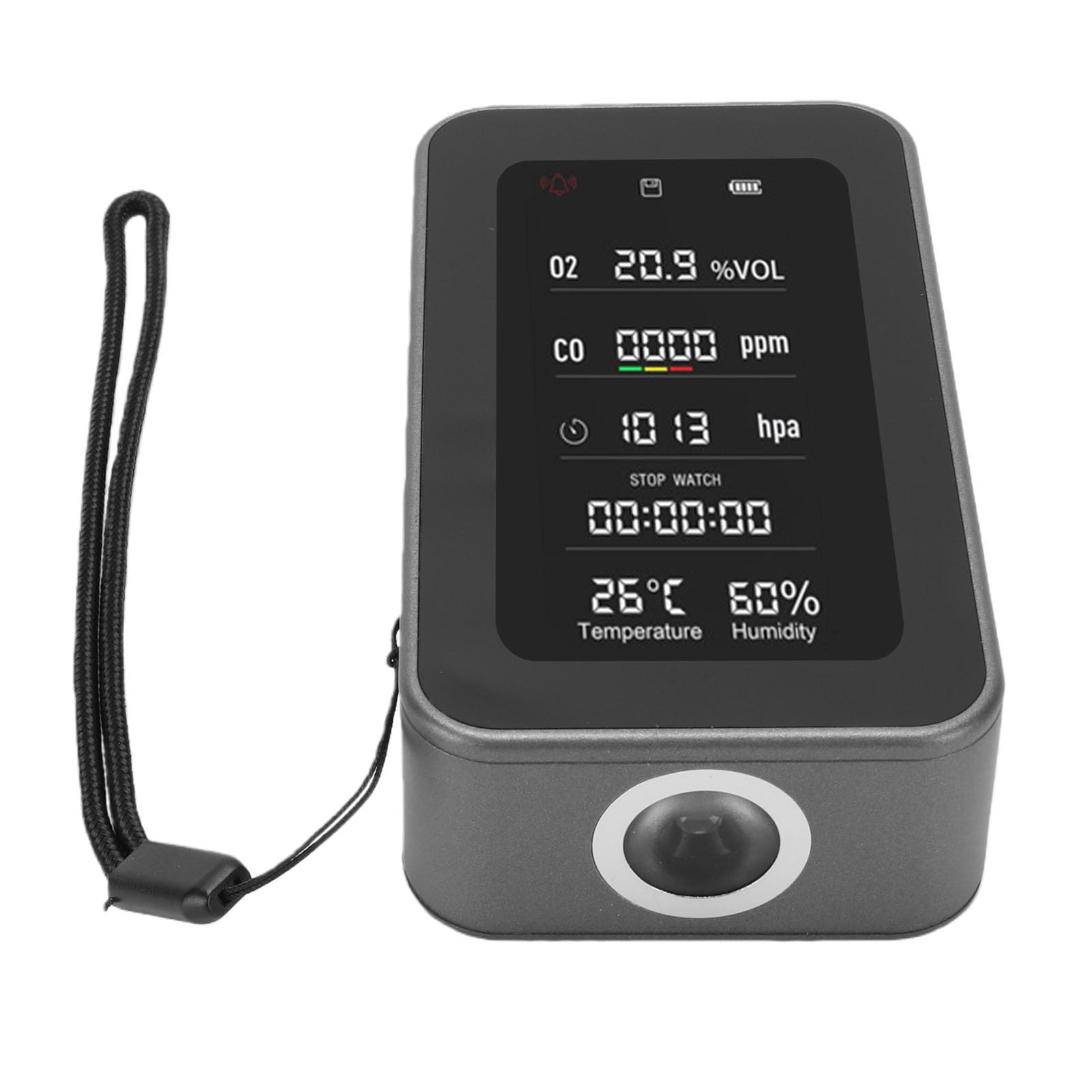 Annadue Detector Portátil de Calidad del Aire con Linterna de Emergencia, | Probador de oxígeno, presión de aire, temperatura y humedad, recargable de 3000mAh, con registro de datos para acampar,