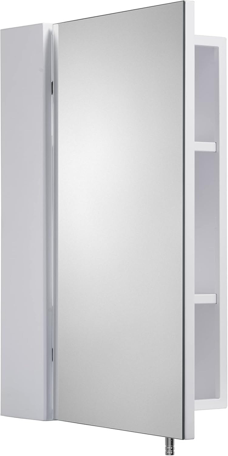 Croydex Dawley, Surface Mount Flexi-Fix Easy Hanging System Medicine Cabinet, Single Door 16 in (W) x 26 in (H), 16 in (W) x 26 in (H), White Steel