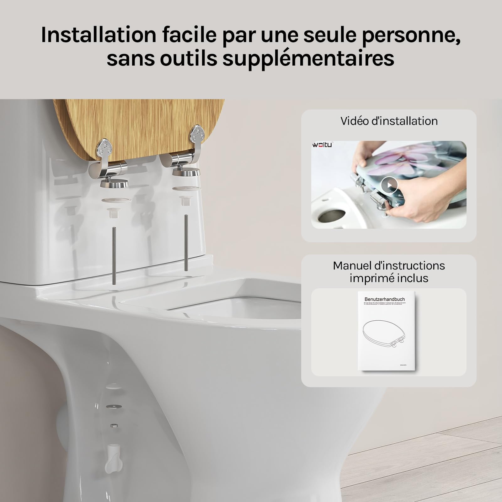 WOLTU Abattant WC Couvercle WC en Bois MDF Soft Close avec Frein de Chute pour Couvette en O Siège de Toilette Charnières