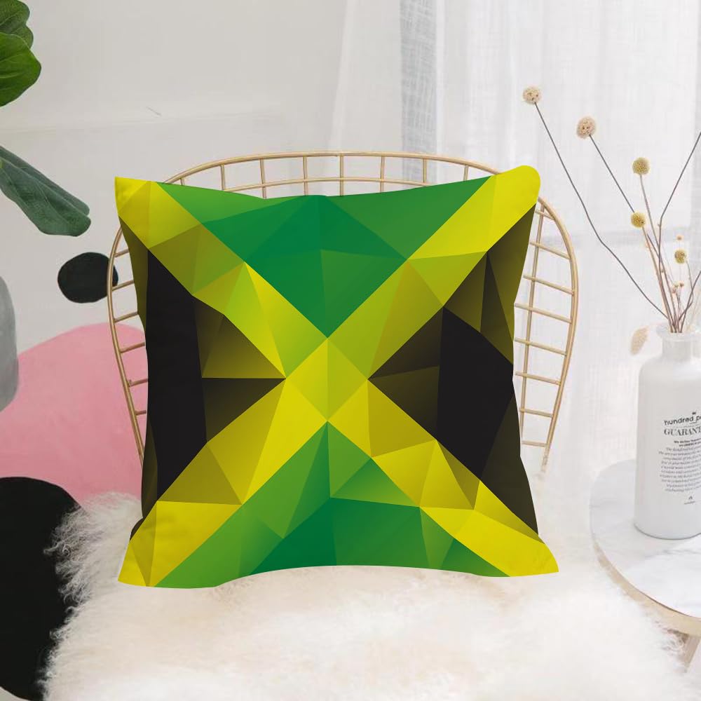 HYMSXW Cushion Cover,Throw Pillow Case Home Decorative for Living Room Bedroom Sofa Chair 20X20 Inch,Jamaican,Triangular Polygon Design Abstract Flag Geometric National Symbol,Mult,Pillowcase 50X50cm