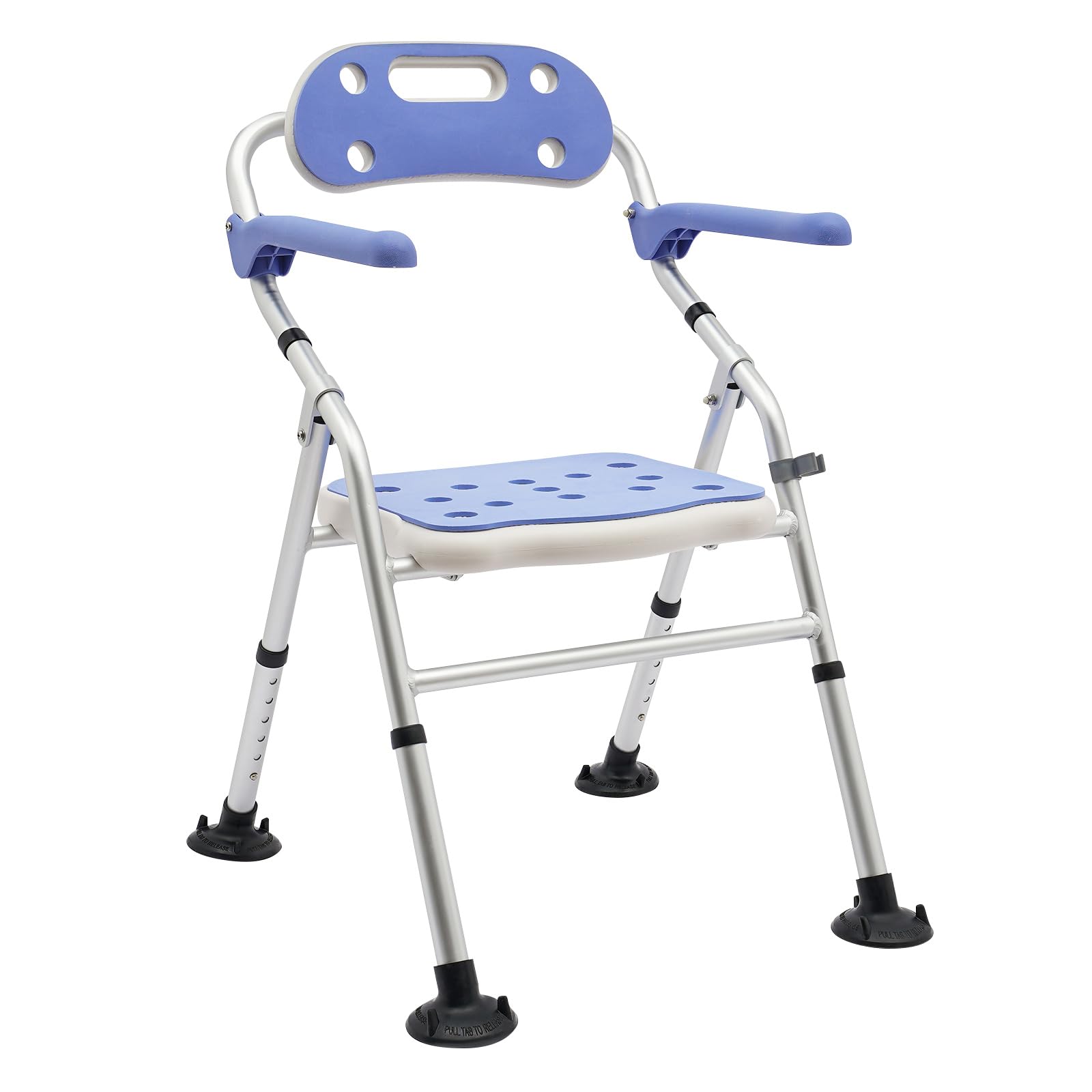 Silla de ducha con respaldo y reposabrazos, taburete de ducha antideslizante, altura regulable, asiento plegable con función de succión, asiento de bañera para personas mayores y discapacitados, hasta