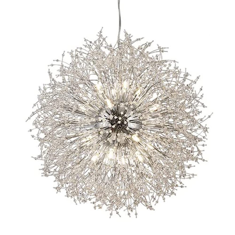 SYAXVOM Modern Dandelion Crystal Chandelier Elegant Decorative Lighting for Living Room Dining Bedroom & Kitchen Silver Finish 16+ Lights Stunning Home Decor