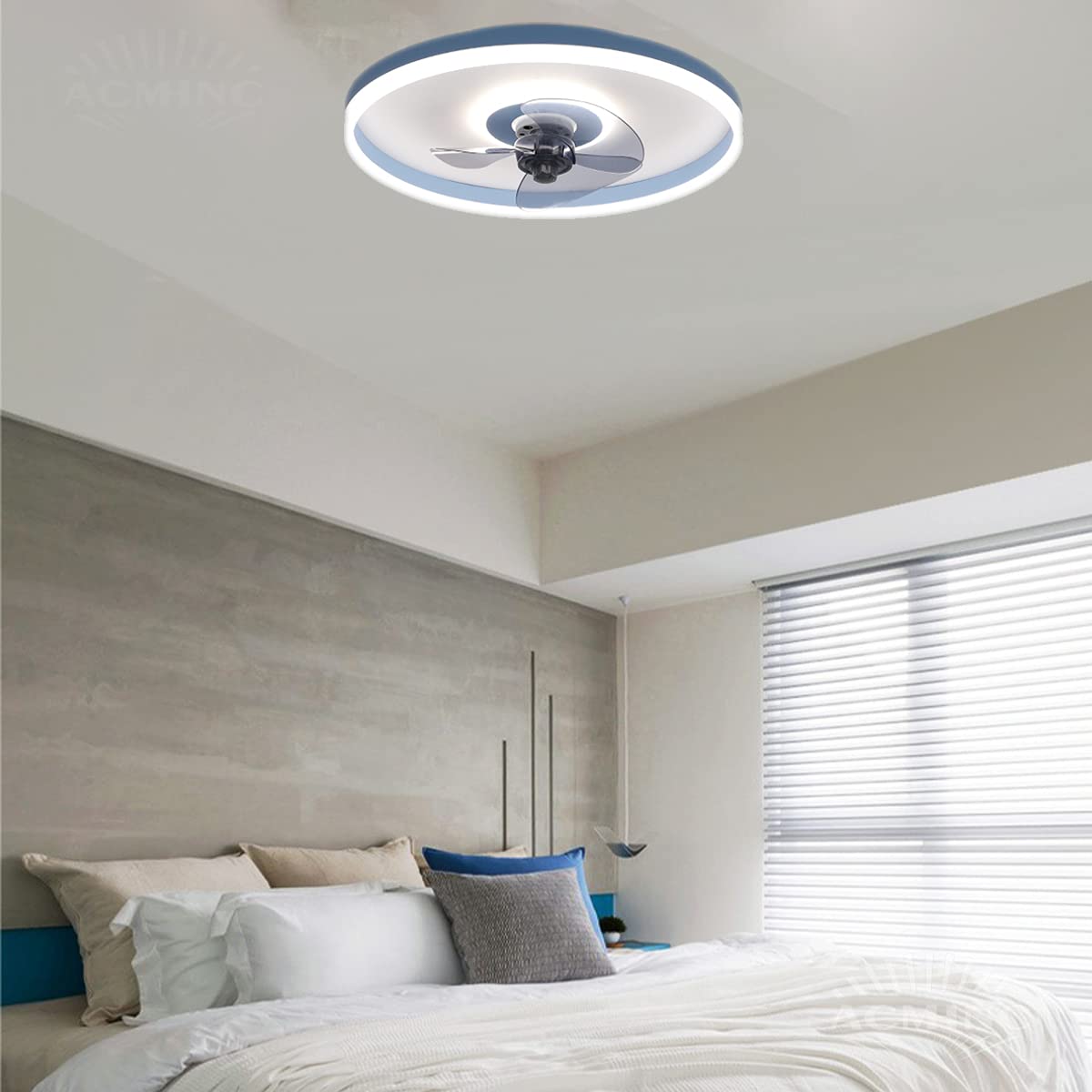 Ventilatore Da Soffitto Silenzioso Con Illuminazione LED, Ultra Sottile Fan Plafoniera Dimmerabile Con Telecomando Per Camera Da Letto, Bambini, 40CM Lampada Ventilatore,3 Velocità,Timer,Blu