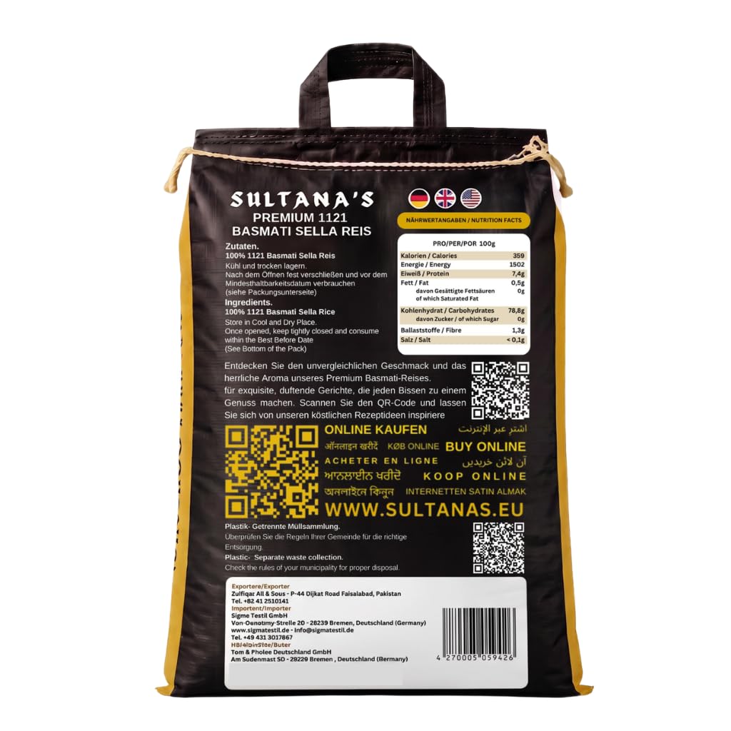 Sella Basmati Reis 1121 Lanrkorn 50 kg (10 x 5kg) - Sultana's Premium