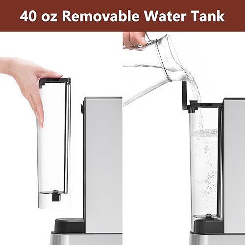 Miniatura 5 de VEGETA Máquina de café expreso con espumador de leche, cafetera pequeña de 20 barras con tanque de agua extraíble de 40 onzas, cafetera de acero