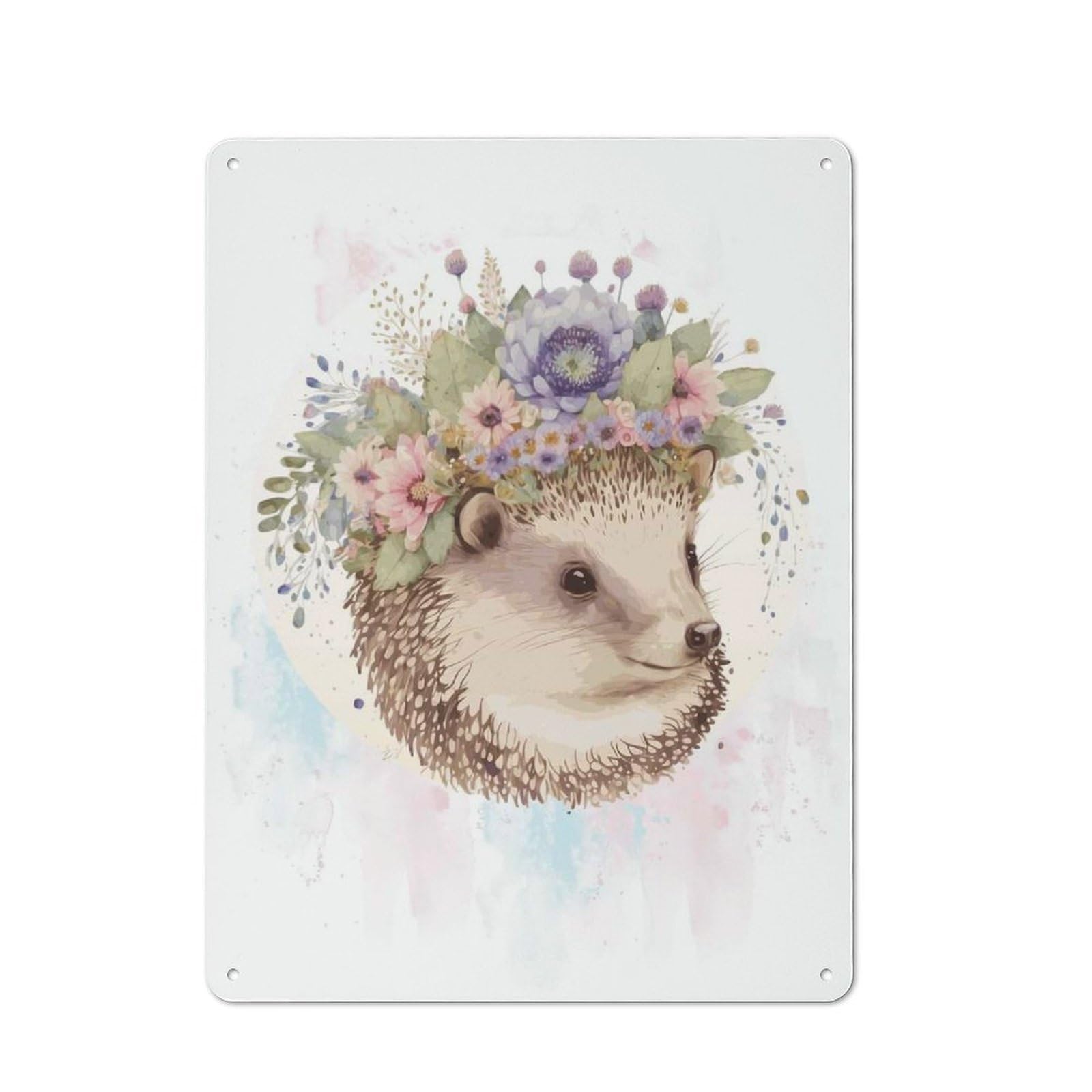 Junmoney Style-23 Floral Watercolor Hedgehog Rustic Metal Wall Sign 40X30cm For Living Room Wall, For Kitchen, Dining Room And Home Bar Wall Decor