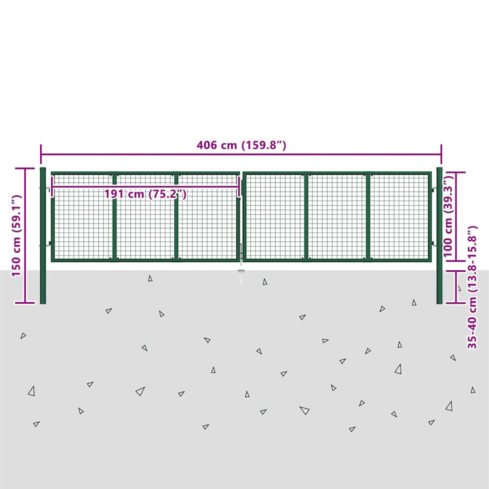 Mesh Gartentor Verzinkter Stahl Doppelflügeltor Doppeltor Gartentür Zauntor Hoftor Zauntür Gartenpforte Einfahrtstor Tor Stahl 400 x 100 cm Grün
