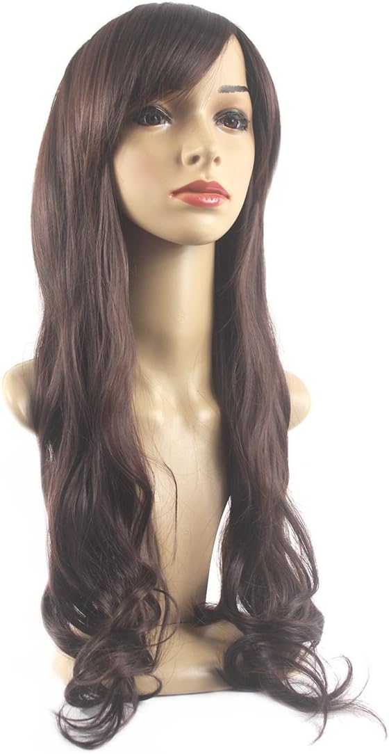 Xiaoyu 25"70cm Fascinating Oblique Bangs Wavy Wigs - Dark Brown - Image 3