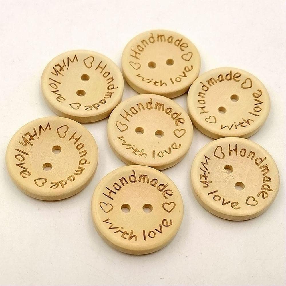 100 Bottoni In Legno Naturali Con Incisione 'fatto Con Amore' – 15 Mm, 2 Fori, Per Cucito E Scrapbooking - 2