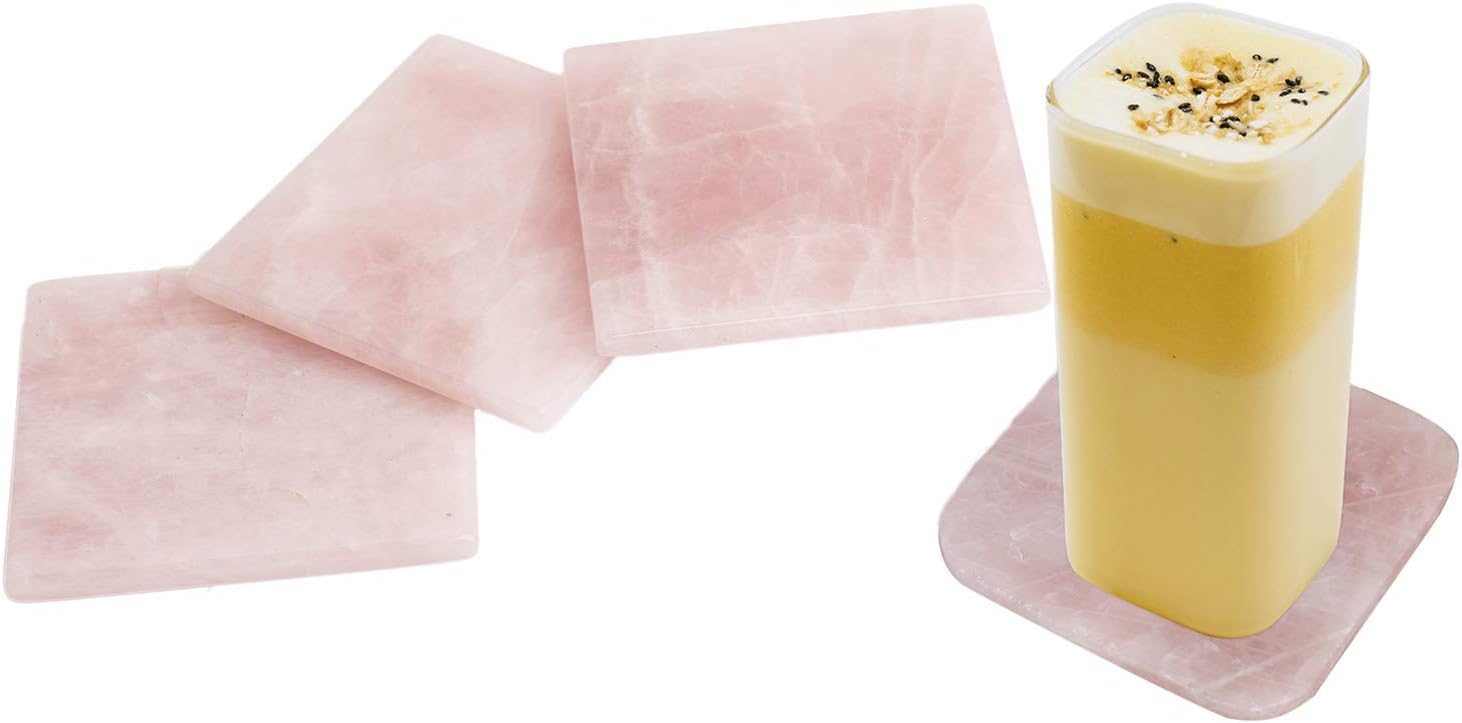 Flash Sale AMOYSTONE 4Pcs Square Rose Quartz Coasters Cup Mat Gemstone Geode Decor Slices Beverage Coasters for Drinks Gift with Rubber Bumper 3.5 Promo 40% OFF AMOYSTONE 4Pcs Square Rose Quartz Coasters Cup Mat Gemstone Geode Decor Slices Beverage Coasters for Drinks Gift with Rubber Bumper 3.5