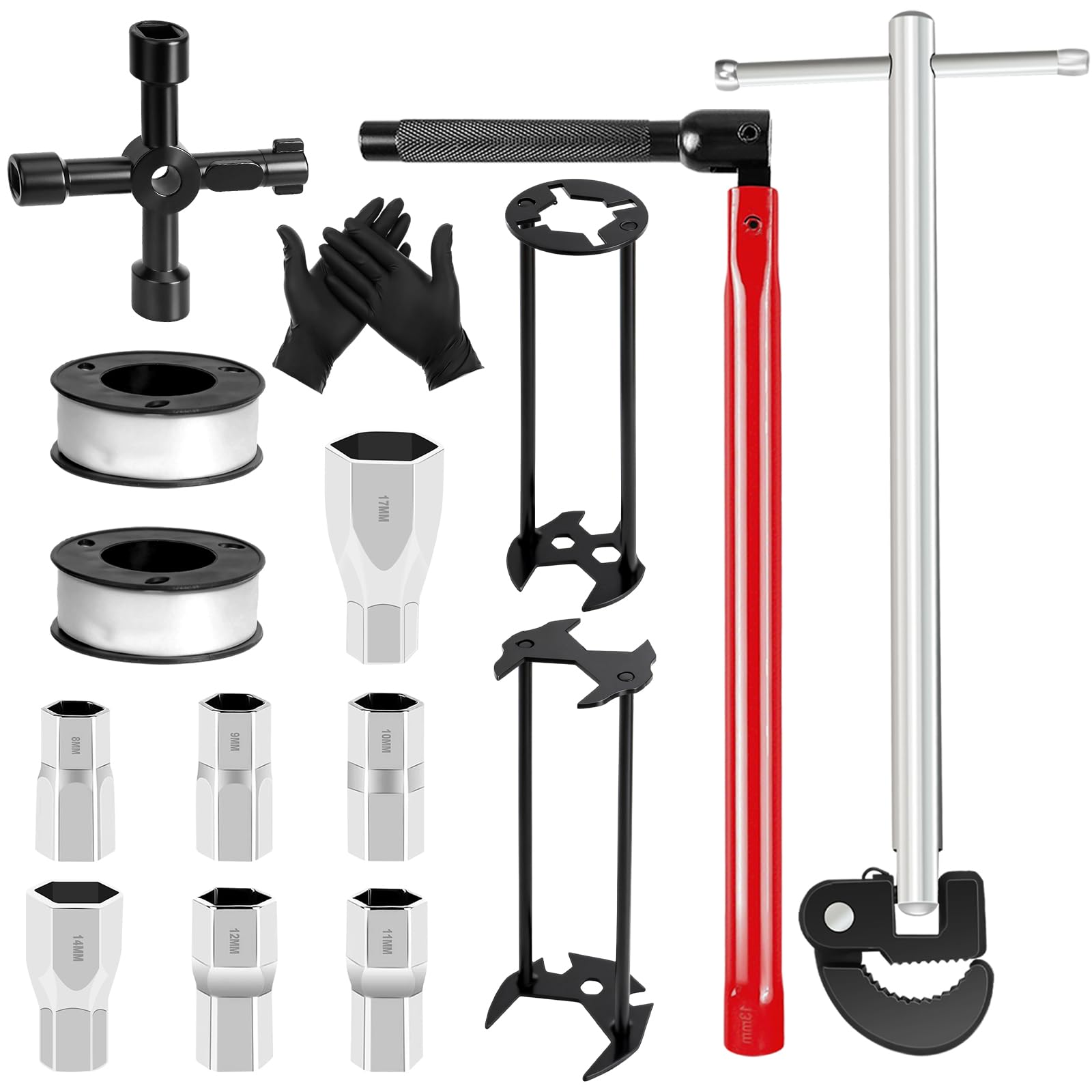 QUOTRE 15pcs Plumbing Spanner Set, 8-17mm Tap Spanner (for Tight Space), Sink Wrench & Basin Wrench, Monoblock Tap Spanner Set for Bathroom Kitchen Faucet, Home Pipes & Car Repairs — image 1