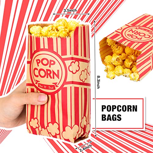 300 Pcs Paper Popcorn Bags, Leak Proof Brown Red Popcorn Holder Individual Grease Resistant Popcorn Accessories For Candy Snack Pop Corn Movie Theme Party Supplies, 3.5 X 2.4 X 8.3 Inches #TOP1