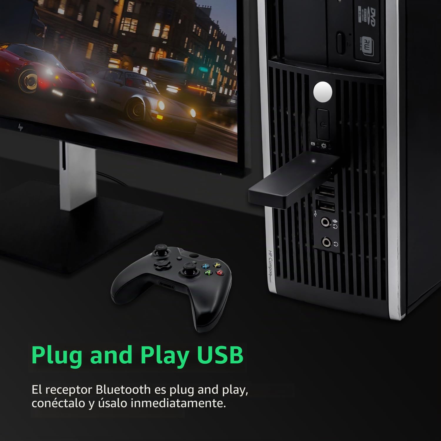 Mcbazel Adaptador Inalámbrico Xbox One para PC/Windows 7/8/8.1/10/11, Receptor USB Compatible con Mandos Xbox One/S/X/Elite/Elite 2/Series S/X