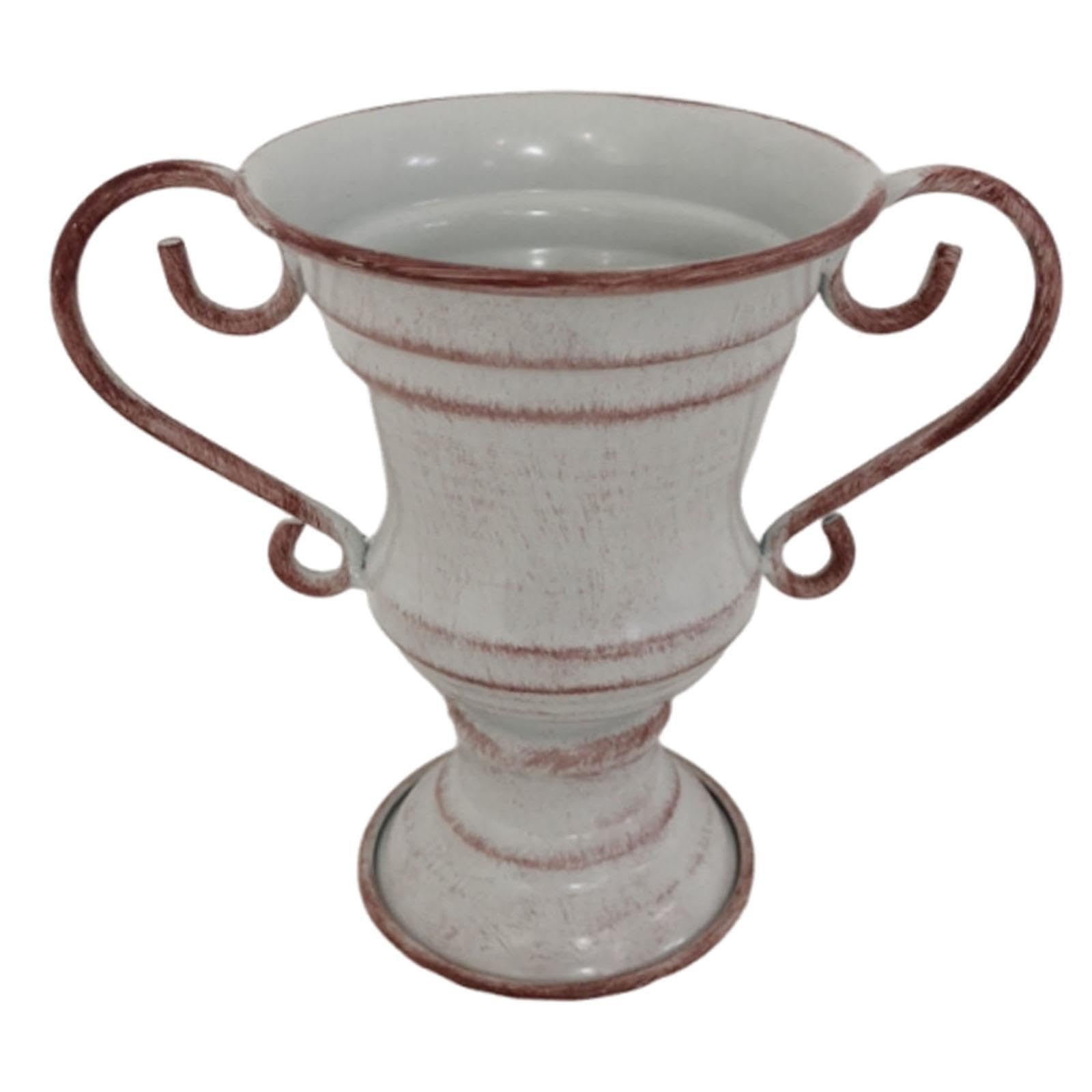 Pot de fleurs en métal blanc vintage en forme de trophée perfk pour intérieur et extérieur