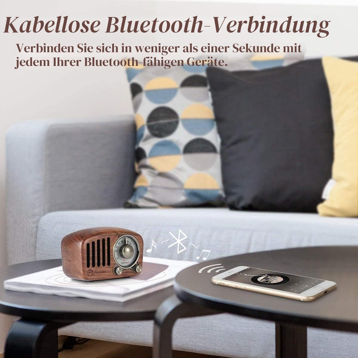 Radio Feegar Retro Bluetooth Lautsprecher,Vintage FM Radio mit altmodischem klassischem Stil,Starke Bassverstärkung,Laute Lautstärke,F-Kartenschlitz und MP3-Player Aux-Betrieb, microSD-Karte (Braun)