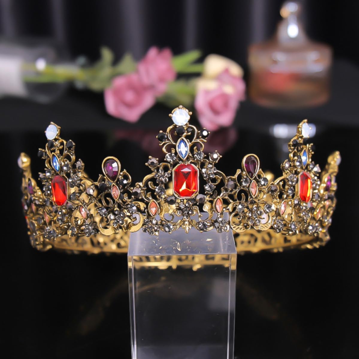 Uonlytech Black Baroque Bridal Crown with Rhinestone Zinc Alloy Tiara
