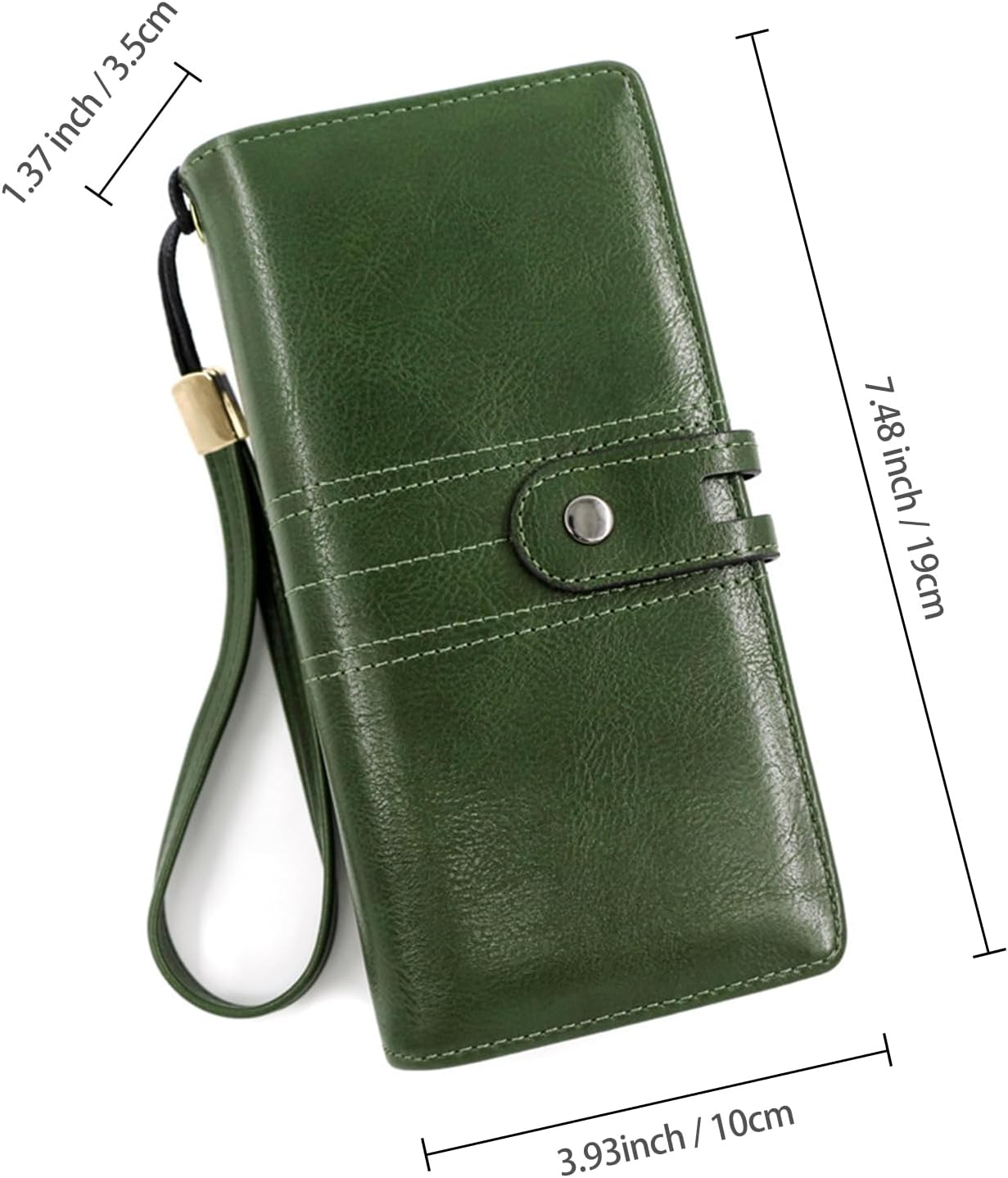 Large Capacity Genuine Leather Wallet for Women RFID Blocking Wristlet Clutch with Multiple Card Slots (Green)
