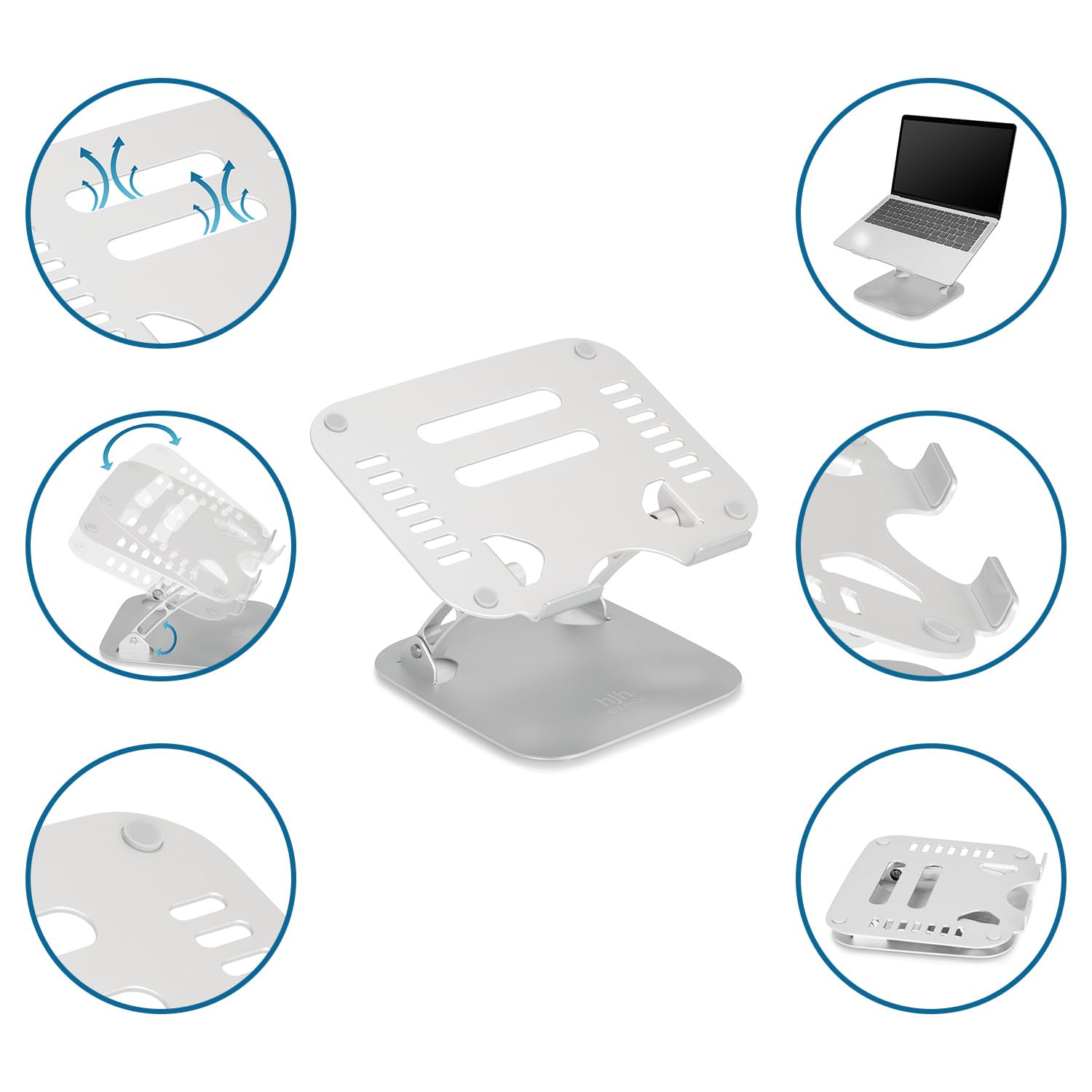 HJH Office Supporto per laptop da 10-17,3 pollici, in alluminio, altezza e angolazione regolabili, ergonomico, colore: argento 830100