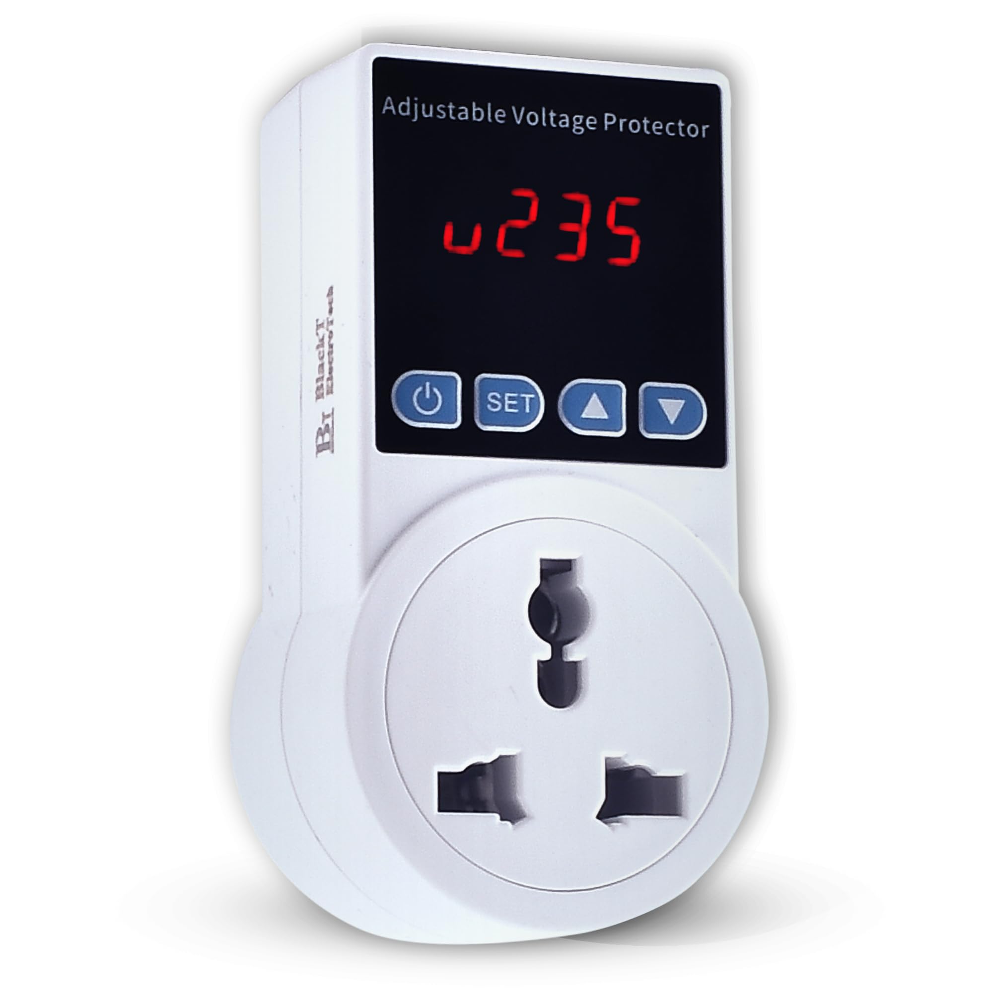 Blackt Electrotech BTSVP01 AC 220V 10A Automatic Digital Voltage Protector Socket switcher- Surge Protector for Home Appliances, Refrigerators, Washing Machines, AC, and TV