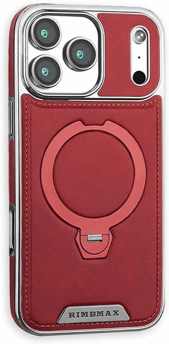 Leather Stand Case for iPhone 17 Pro Max, MagSafe Compatible & Protective Cover Burgundy