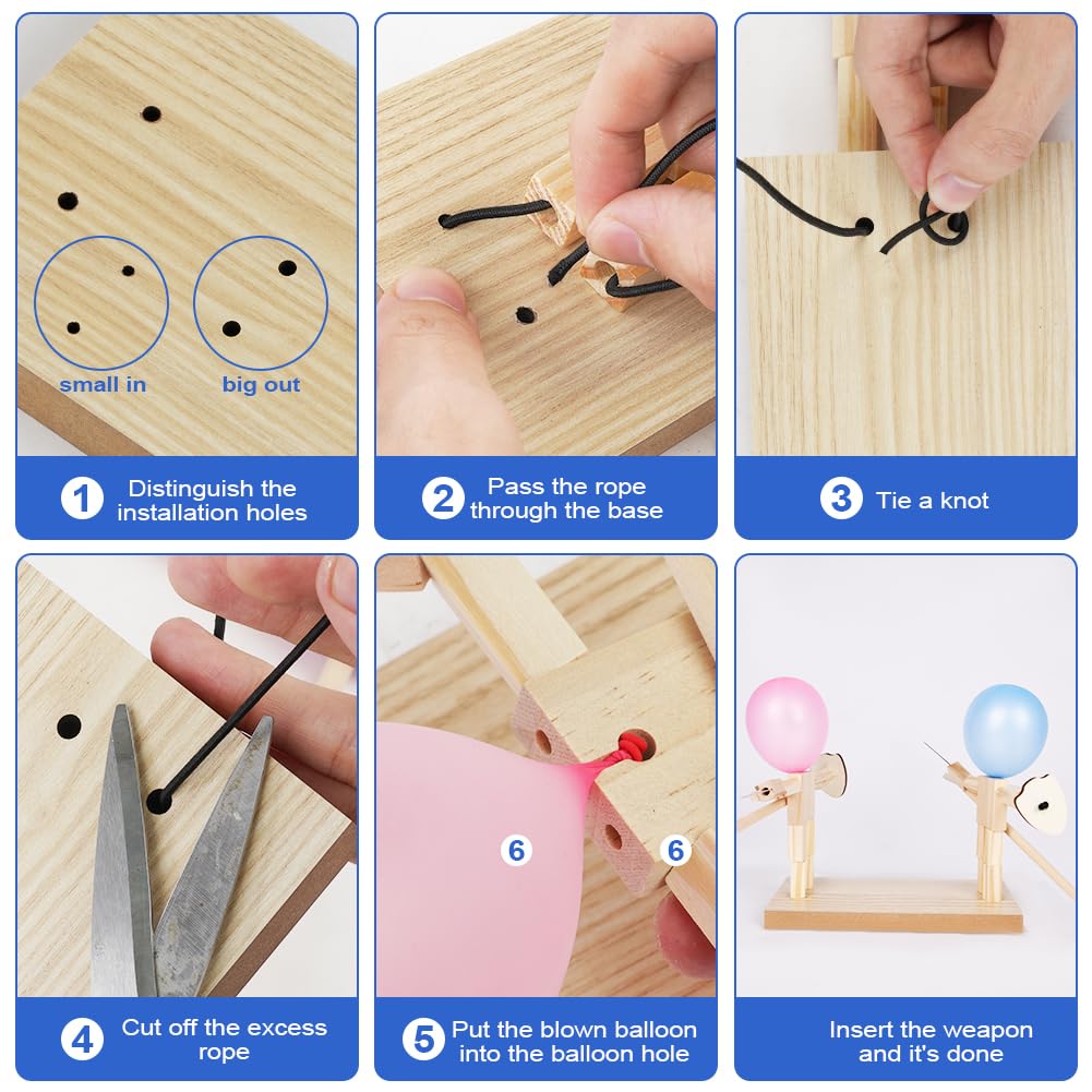 AYESY Wooden Balloon Brawlers Fencing Game, Balloon Bamboo Man Fencing Puppets Game with 200 Balloons - Image 3