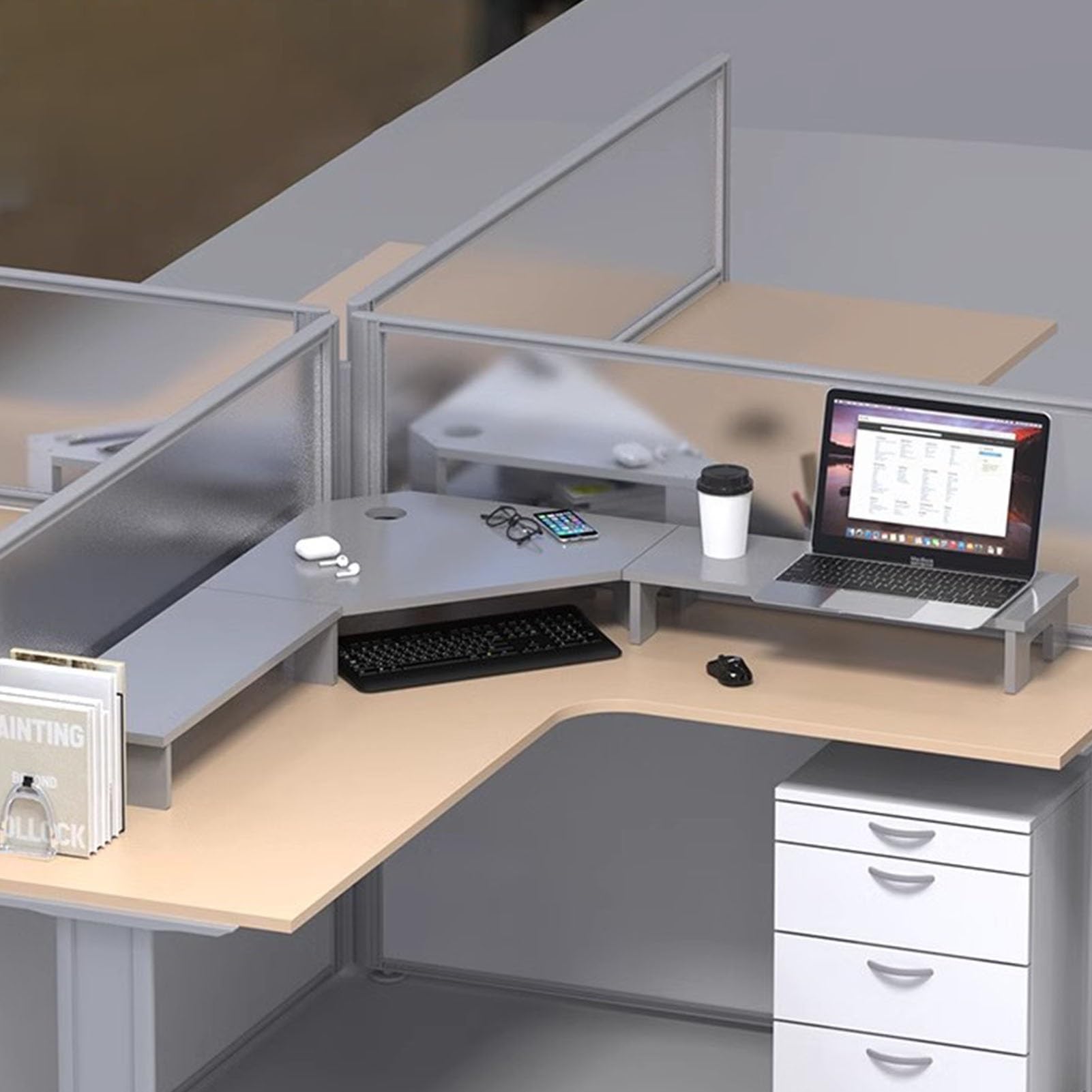 Support de Moniteur pour 3 Écrans, Rehausseur de Bureau Ergonomique d'Angle en Bois