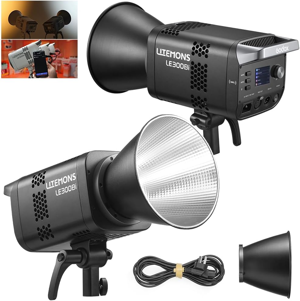 Godox LE300Bi Led Video Light 315W Godox Bowens Mount Continuous Output Lighting, 2800K~6500K, CRI 98, 11 FX Effects, Studio Light for Photography Video Recording Live Streaming (LE300Bi (Black))