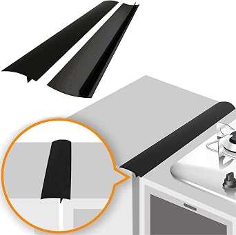 Linda s Essentials Silicone Stove Gap Covers (2 Pack), Heat Resistant Oven Gap Filler Seals Gaps Between Stovetop and Counter, Easy to Clean Stove Gap Guard (21 Inches, Black)