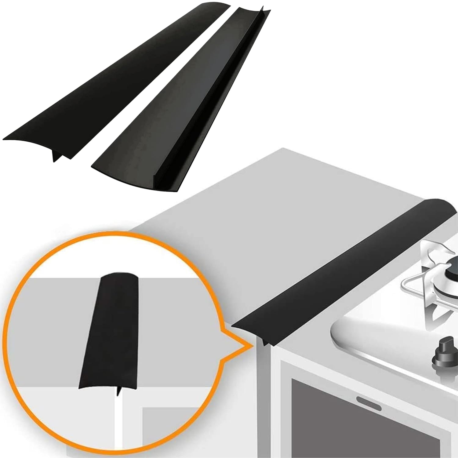 Lindas Essentials Silicone Stove Gap Covers 2 Pack Heat Resistant Oven Gap Filler Seals Gaps Between Stovetop and