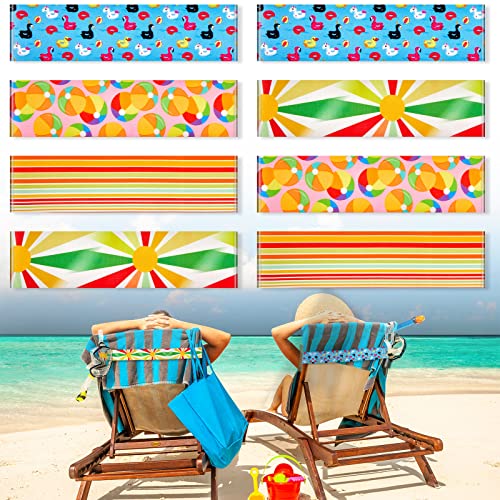 Boao 8 Pack Beach Towel Bands for Chair, Elastic Strap,Rainbow Style