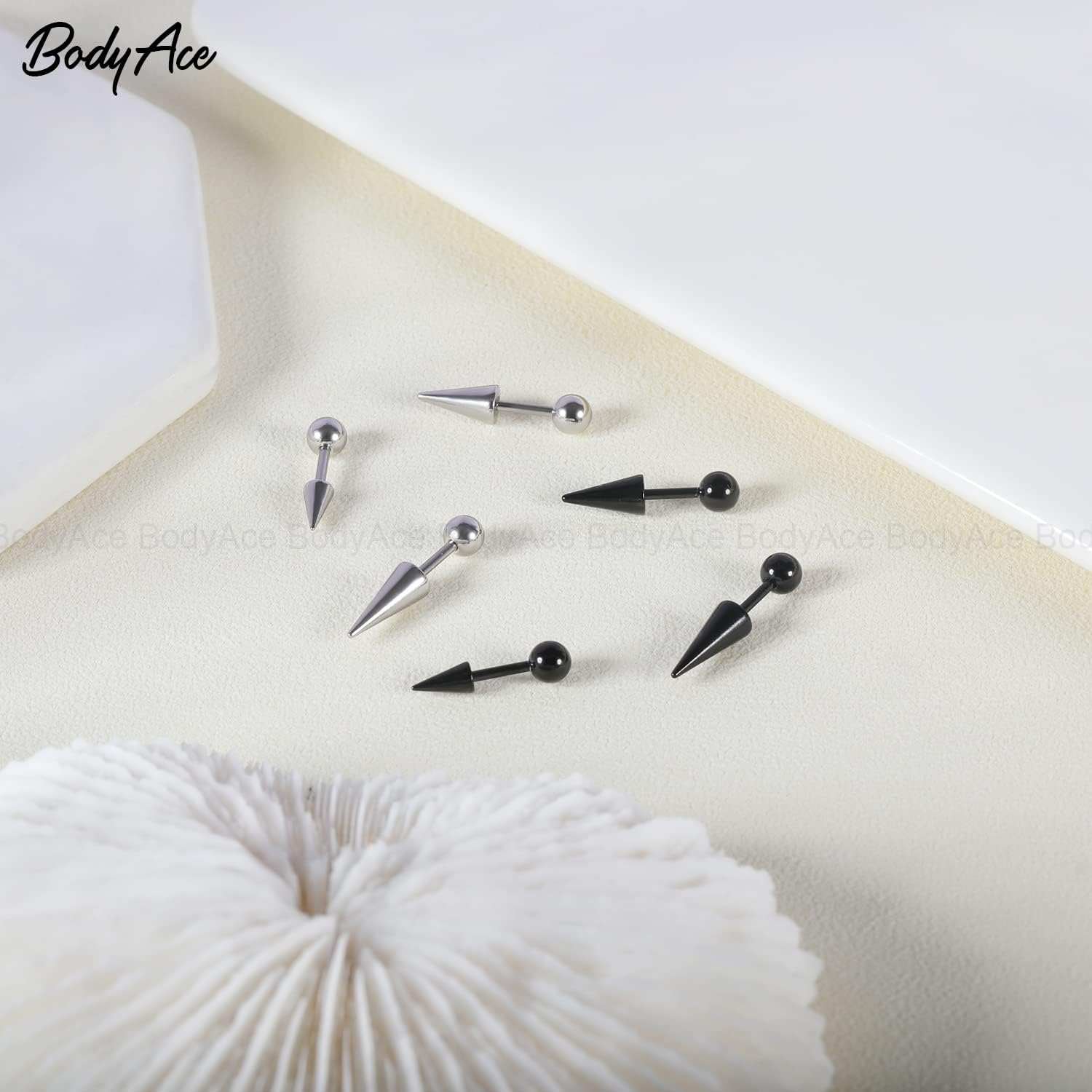 BodyAce 18G Spike Cartilage Earrings, Stainless Steel Spike Stud Earrings for Men Women, Daith Helix Tragus Earrings Black Ear Piercing Jewelry - Image 7