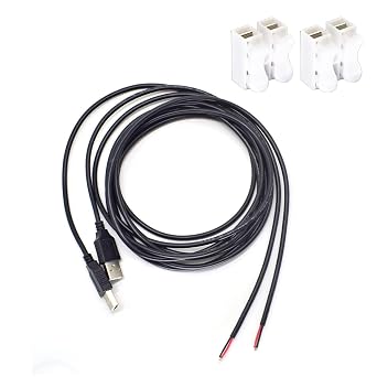 2Pcs 6.5F 20AWG USB Male 2Wire DC Power Pigtail Cable 5V 5A DIY Cord | 2M, Black USB 2.0 Male, 2 Wire Open End Bare Pigtail Wire,, DIY Repair Cord with Spring Wire Connectors for LED CCTV Fan