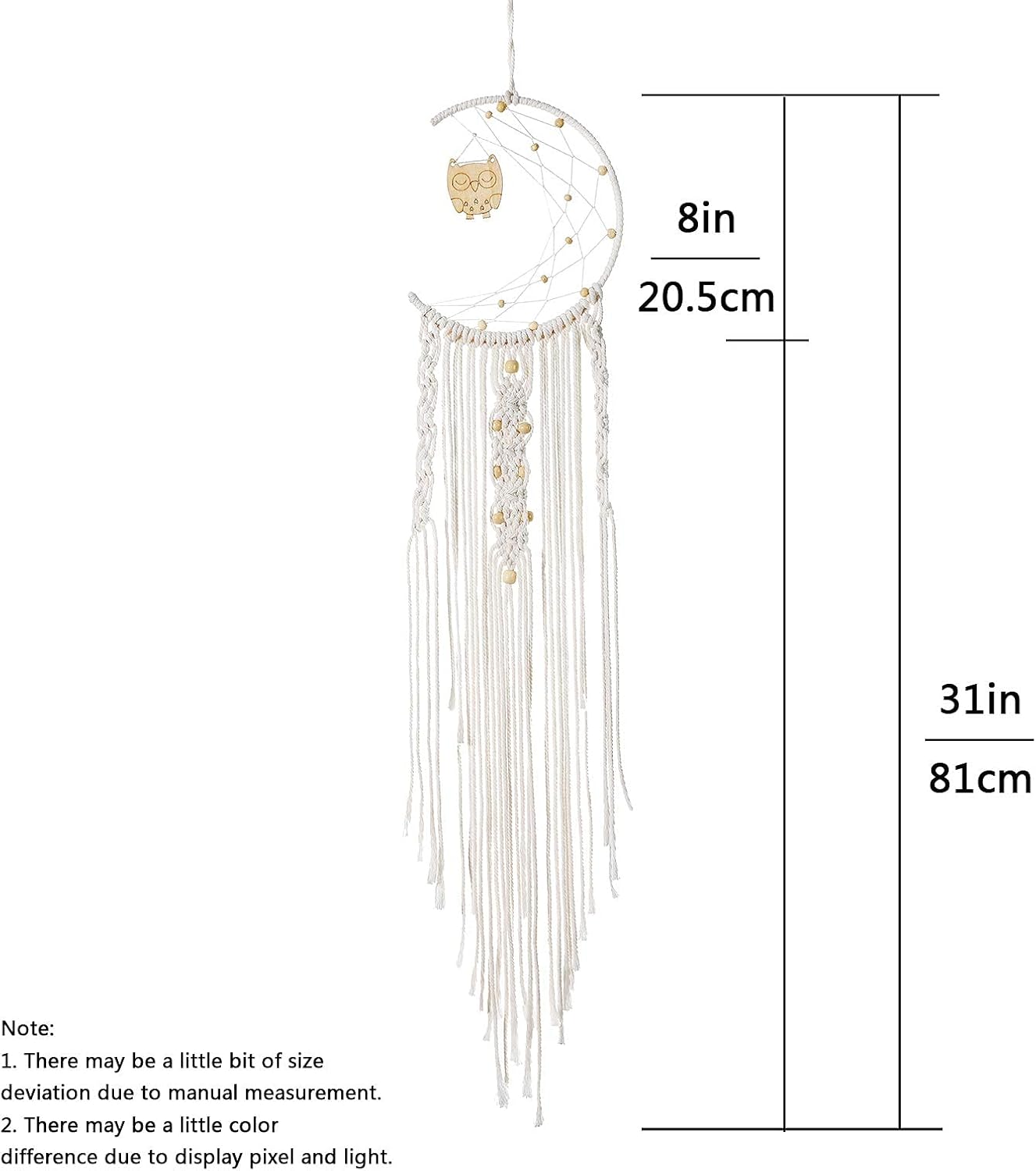 AWAYTR Macrame Dream Catcher Decor - Boho Moon Star Handmade Woven Tassel Home Bedroom Wedding Wall Hanging Decor,32" L x 8" W (Moon & Owl)