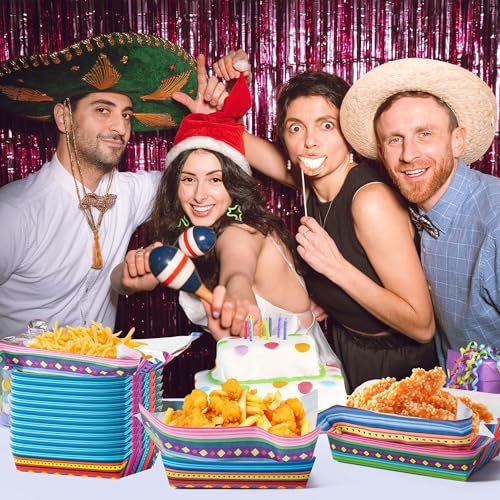 AsodSway Mexican Taco Nights Food Trays 120P Mexican Wax Paper Deli Nacho Popcorn Assembled Trays Snack Candy Holder Disposable Paper Plates Birthday Carnival Party Concession Stand Food Containers