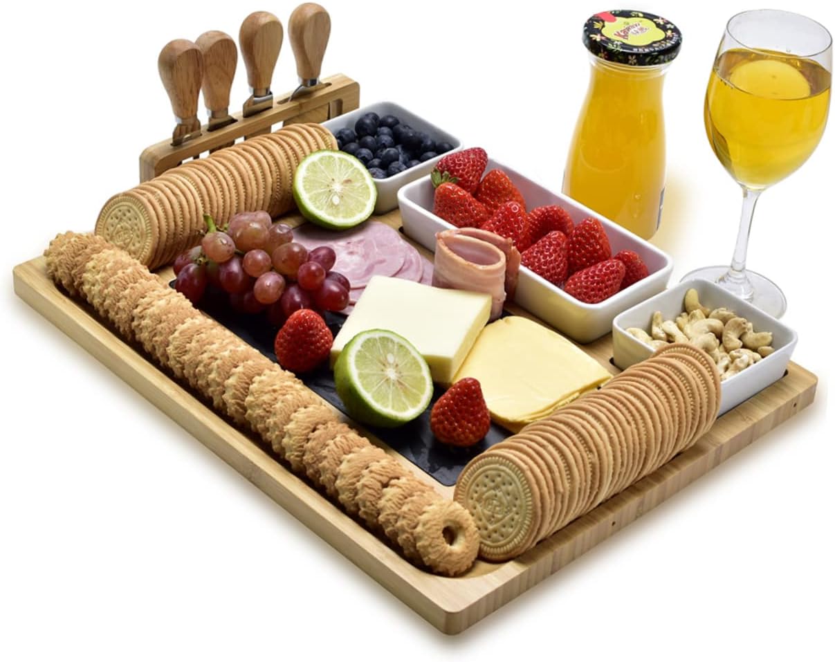 Cabilock 1set Bamboo Cheese Board Accessories Food Serving Charcuterie Board for Kitchen Use for Entertaining Housewarming and Special Occasions