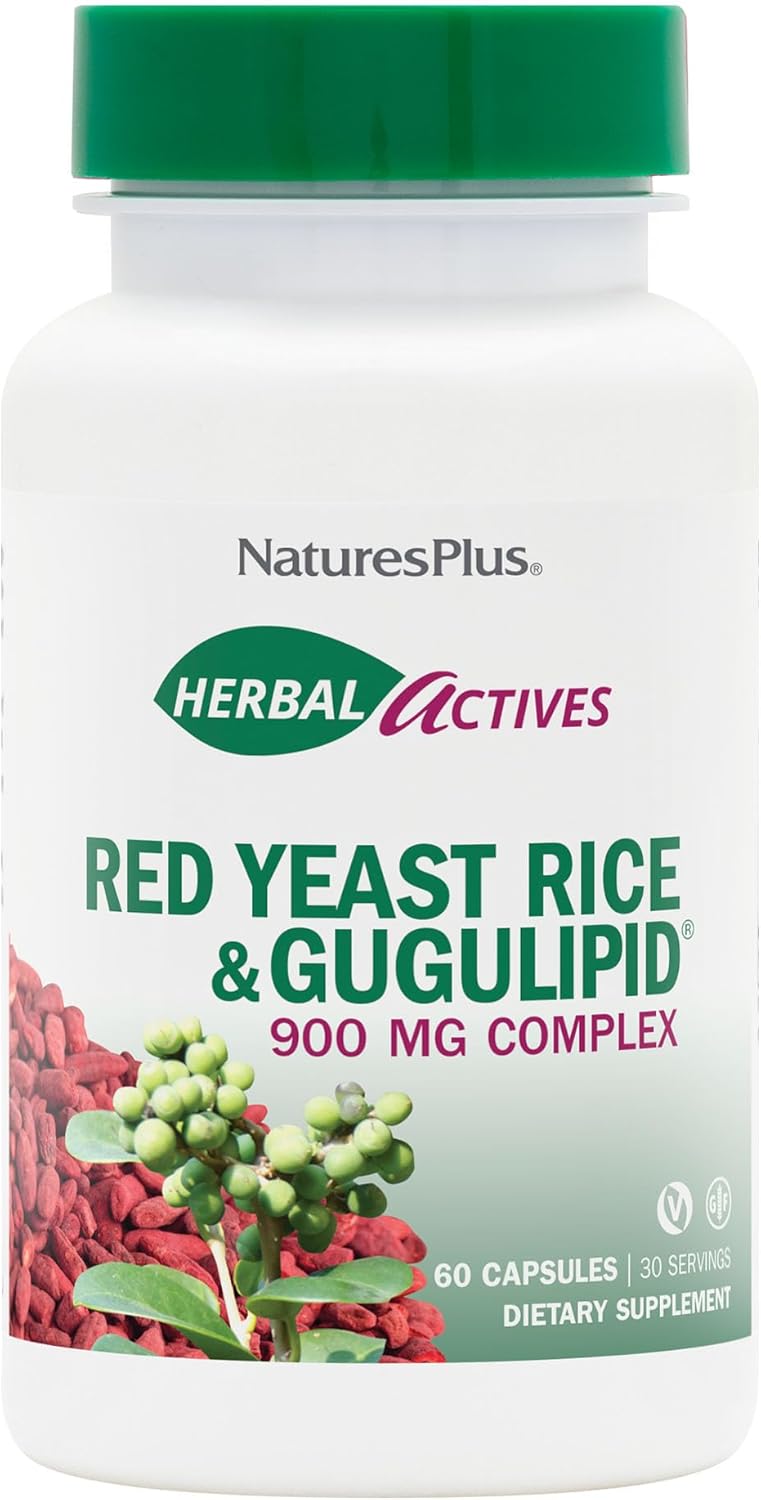 NaturesPlus Red Yeast Rice & Gugulipid - 60 Capsules - 900 mg Complex - Vegan, Gluten Free, Non-GMO - 30 Servings