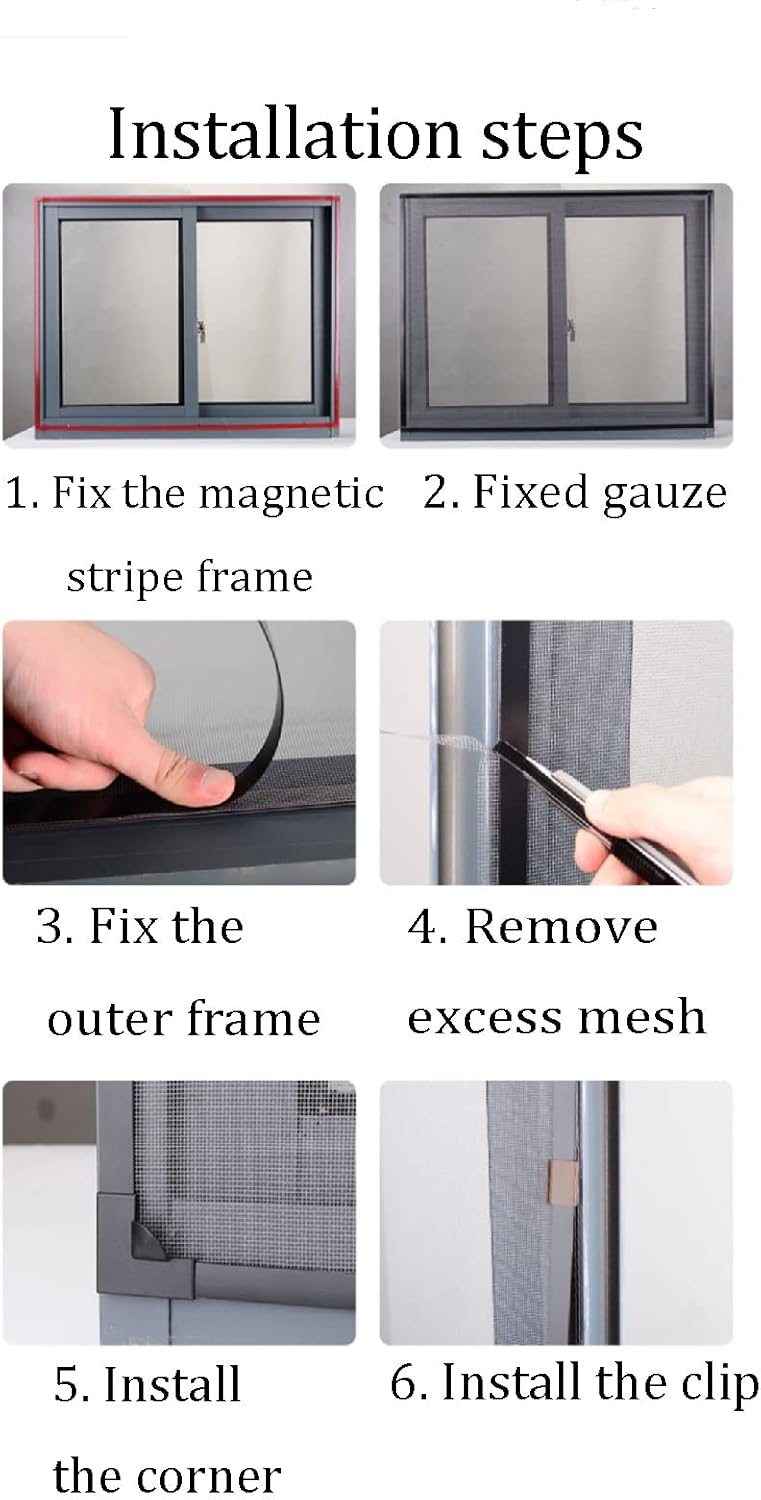 調節可能なDIYマグネット式ウィンドウスクリーン最大3m X 3m、革新的なマグネットファスナー付き、ファイバーグラスファインメッシ