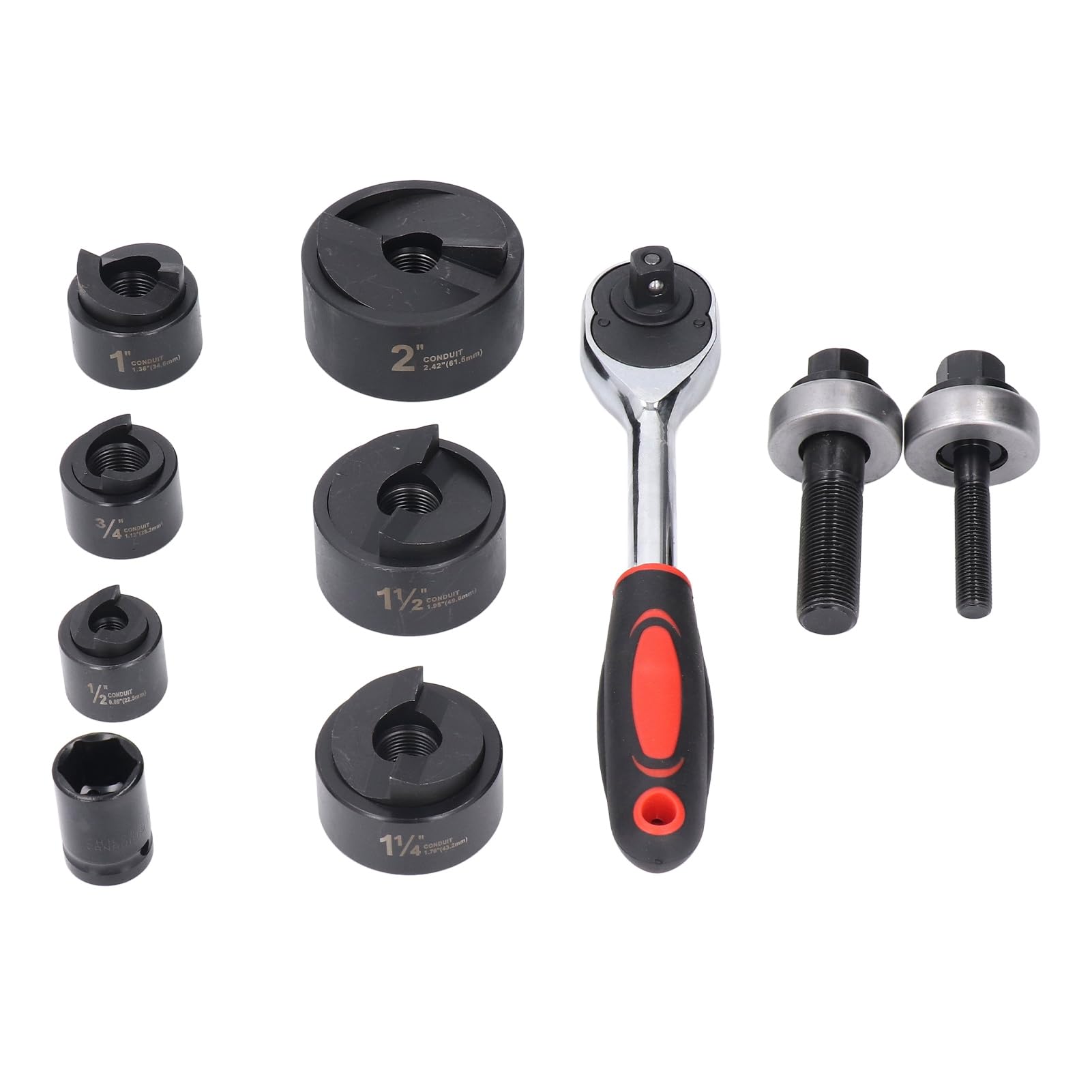 Punzonatrice Manuale, Utensile a Cricchetto con Matrici da 1/2 a 2 Pollici, Kit Perforatore per Fori in Condotti Elettrici, Quadri Metallici e Scatole di Derivazione