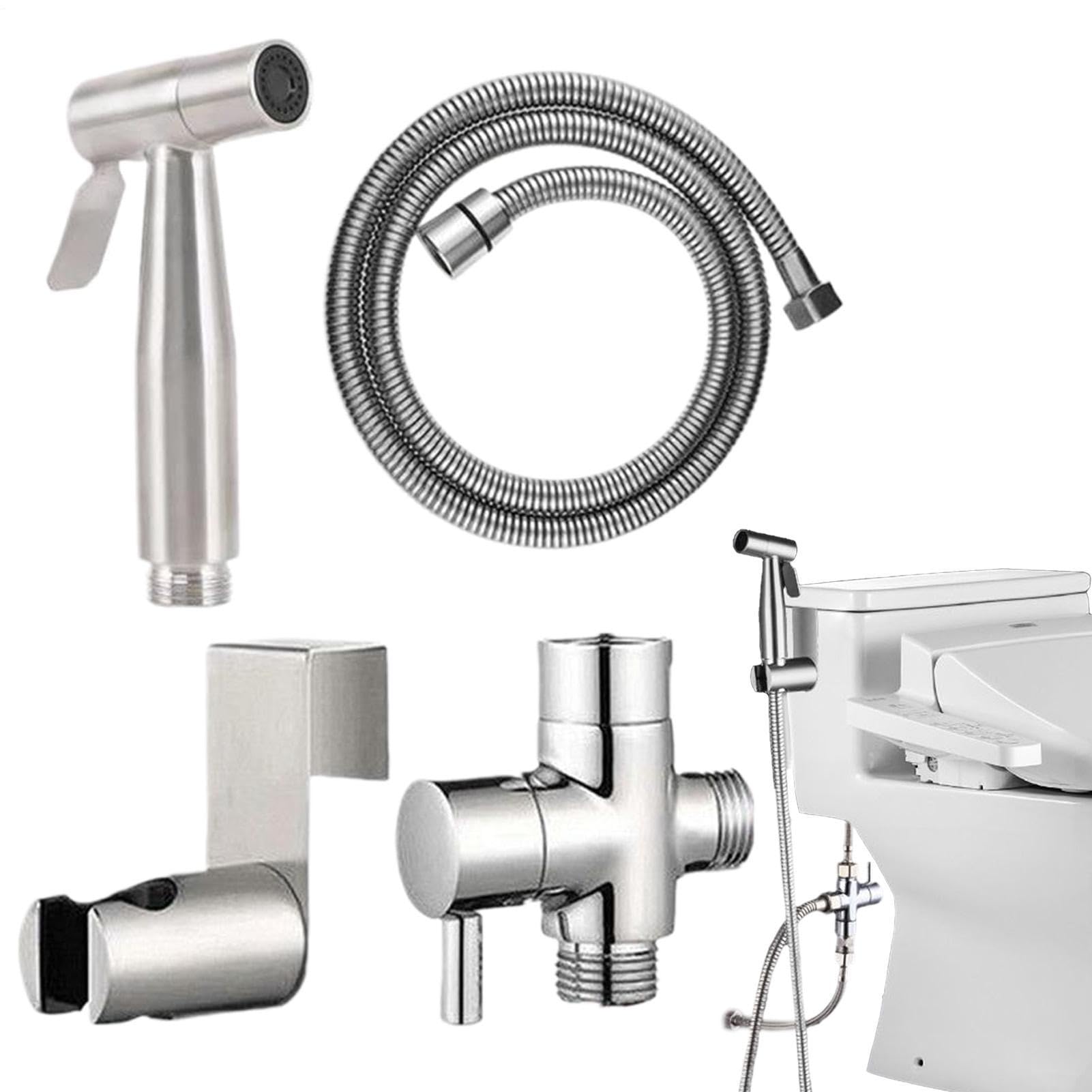 Spruzzatore Igienico per WC Doccetta a Mano Rubinetto Igienico Lavaggio | Kit Doccia Bidet con Tubo in Acciaio Lavaggio Bambini Animali Domestici Pannolini Bagno Set