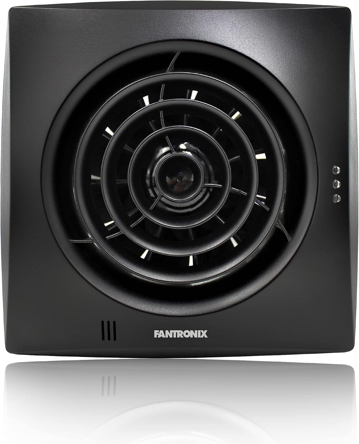 ENVIRO Black Bathroom Extractor Fan, Operation with Light Switch and Run-on-Timer. Wall or Ceiling Mountable, Fascia Size: 158x158x26mm, 99mm diameter vent