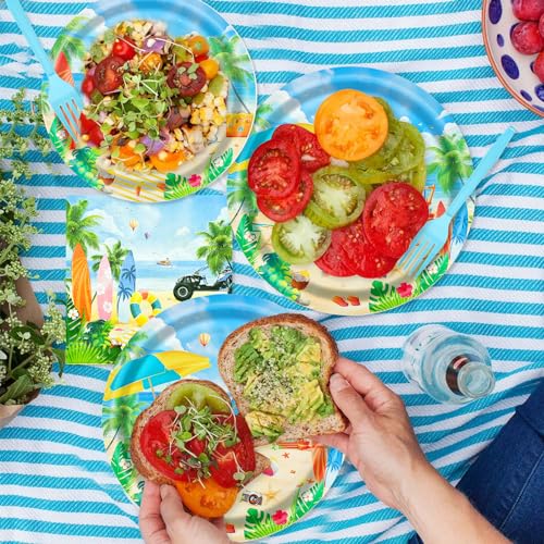Gistome GST116 96 Pieces Summer Beach Tableware Set Party Supplies - Tropical Themed Disposable Dinnerware With Paper Plates thumb #3
