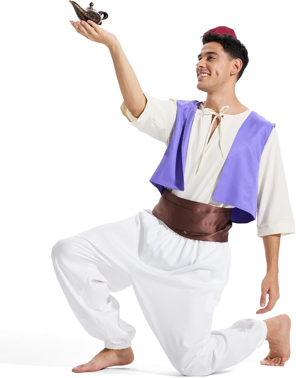 Arabian Prince Costume for Men - Adjustable Polyester Set with Vest, Harem Pants & Lamp | Halloween Outfit - Image 5