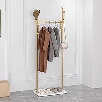 Vista 3 de SKVLF Perchero moderno con estantes y ganchos, marco de metal y base de mármol, perchero independiente para colgar ropa, ahorro de espacio