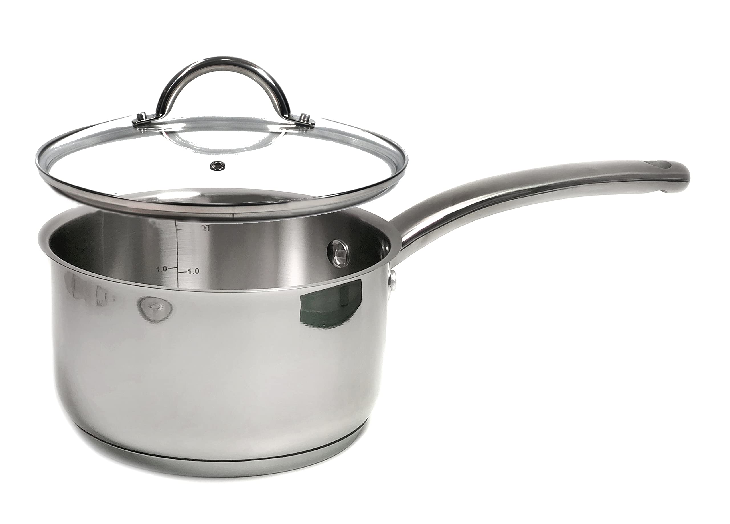 Stainless Steel Saucepan Glass Lid Steel handle Induction Impact Bonded 3.6QT 20cm