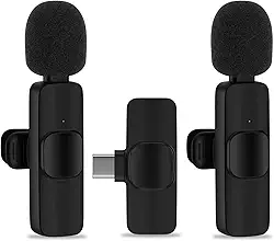 Microfone de lapela sem fio USB C para iPhone 17 16 Pro Max 16e 15, Samsung Galaxy S25 A16 S24 Ultra, clipe de microfone de lapela com redução de ruído, microfone Lav na gravação de vídeo, Tiktok