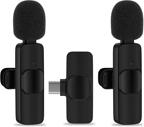 Microfone de lapela sem fio USB C para iPhone 17 16 Pro Max 16e 15, Samsung Galaxy S25 A16 S24 Ultra, clipe de microfone de lapela com redução de ruído, microfone Lav na gravação de vídeo, Tiktok