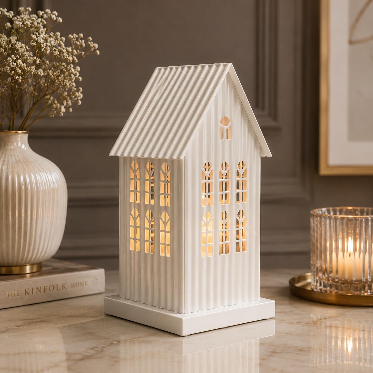 Artful Living Metal House Tealight Candle Holder | Decorative Lantern for Home Decor, Diwali Decoration, Christmas Decor, Living Room, Bedroom & Table Centerpiece | Harmony Glow House Large-image-32