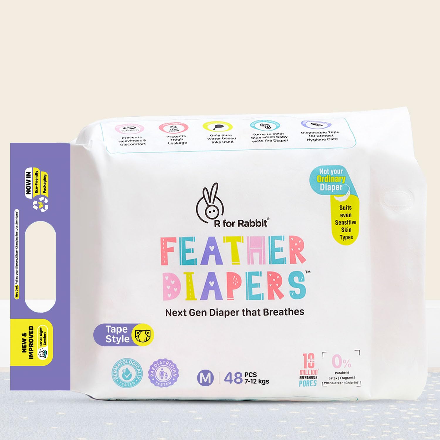 R for Rabbit Medium M Size Premium Feather Diaper Tape Style for Baby 7 to 12 kgs (48 Pack Offer)-image-26