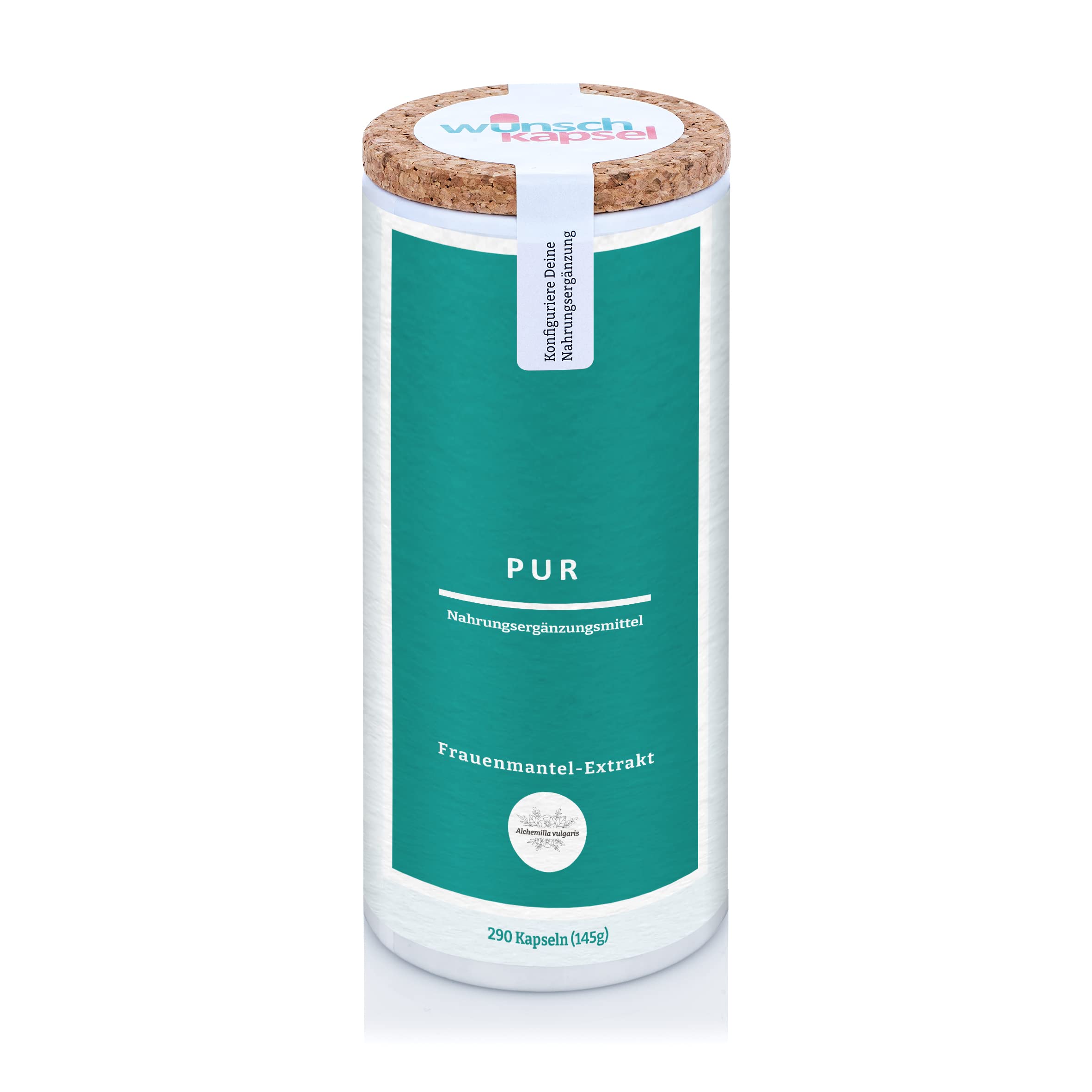 Frauenmantel-Extrakt Pur (Alchemilla vulgaris 10:1), 200 mg täglich, 290 handgefertigte vegane Kapseln aus der Wunschkapsel-Manufaktur
