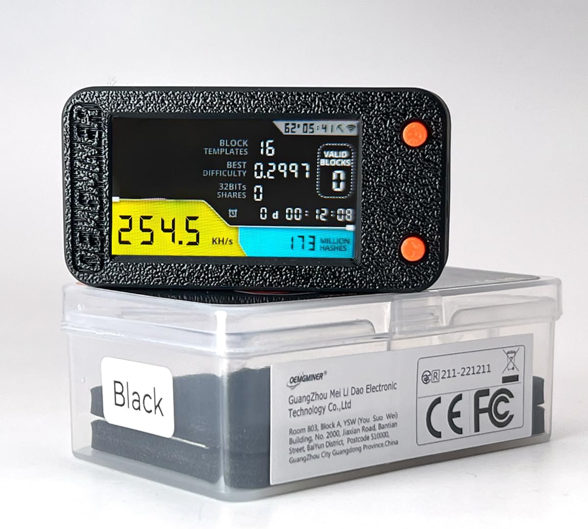 NerdMiner V2 Pro 250KH/s T-Display S3 Bitcoin Solo Lottery Miner Win 3.125 BTC with Low Power Consumption - WiFi Connection, and USB-C Power (NerdMiner V2 Pro-Black)